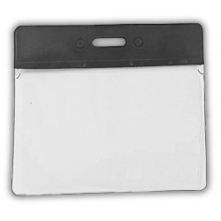Lot de 100 porte badges souples 84x95mm bandeau noir et perforation