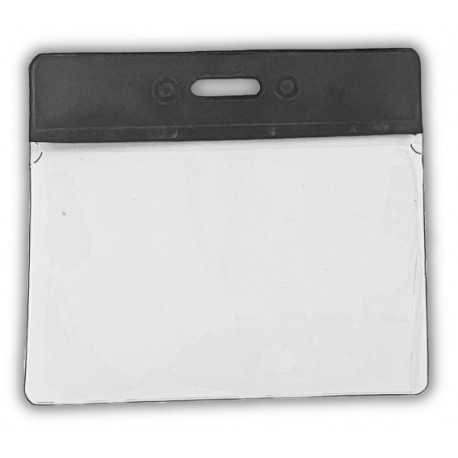 Lot de 100 porte badges souples 84x95mm bandeau noir et perforation